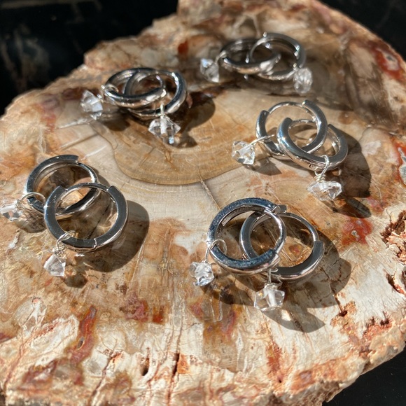 24k white gold filled Herkimer Diamond Huggies - Picture 6 of 7